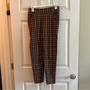 Soho Plaid Skinny Stretch Work Pants - Brown and Yellow- Size Small.